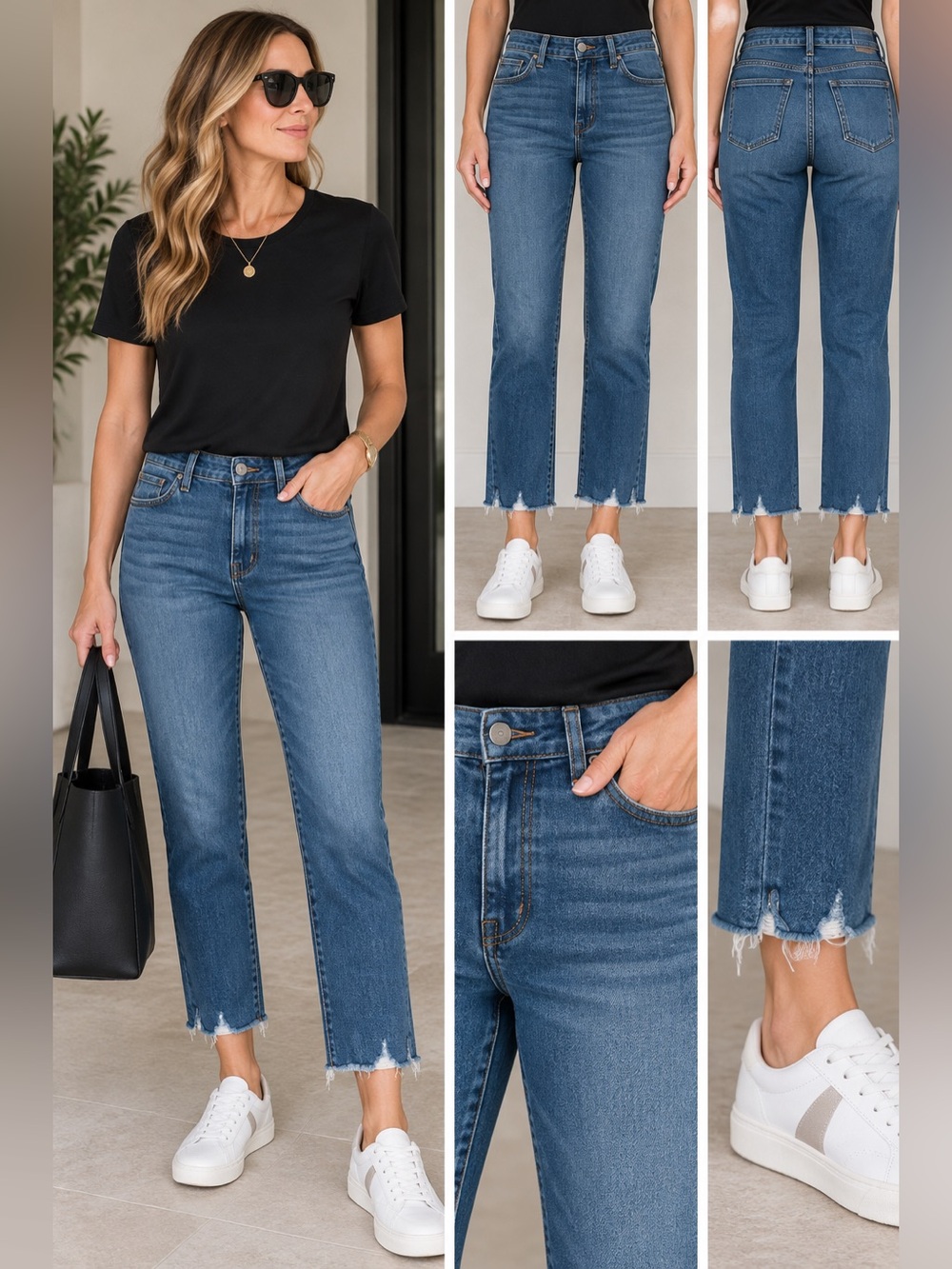 JUST BLACK Women's Cropped Ankle Straight Jeans in Blue Wash